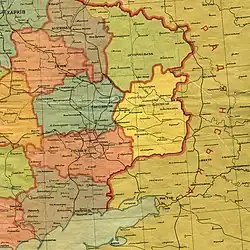Карта территории бывшей Донецкой губернии, административное деление от 1 октября 1925 года
