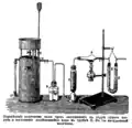 Лабораторная установка с металлическим газометром (рисунок из книги Д. И. Менделеева «Основы химии»)