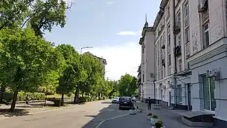 начало улицы: вид со стороны перекрёстка с Овручской улицей — в направлении Нагорного переулка;справа дом № 8/32