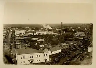 Панская улица и Молочная горка (Палехская). Начало XX века. На переднем плане видно сохранившееся двухэтажное здание.