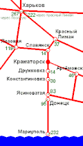 Схема расстояний от станции Краматорск до ближайших городов