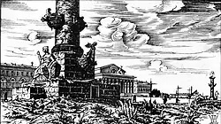 П. А. Шиллинговский. Ростральные колонны. Из альбома «Петербург. Руины и Возрождение. 1923. Ксилография