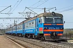 Именной электропоезд им. Евгения Володько ЭР9Тм-801, Орша-Осиновка на перегоне.