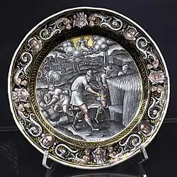 П. Реймон. Август. Из серии «Времена года». 1570. Медь, живописная эмаль. Берлинская картинная галерея