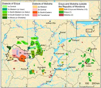Распространение мордовских языков в начале XX века