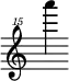 { \new Staff \with { \remove "Time_signature_engraver"} {\clef "treble^15" a'''''4}}
