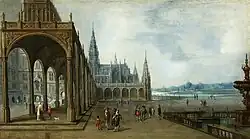 Воображаемая архитектура с готической церковью. Ок. 1602. Дерево, масло. Национальный музей, Варшава