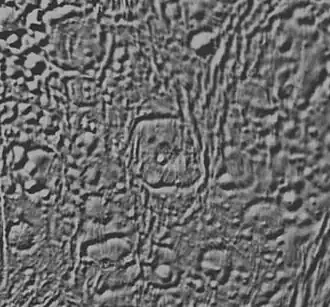 Кратер Айюб (в центре). Снимок космической станции «Кассини-Гюйгенс»