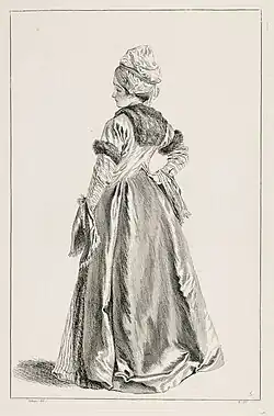 Фр. Буше. Стоящая полька (женская фигура в тюрбане, вид со спины). 1720-е годы. Гравюра с рисунка А. ВаттоЛувр, Париж