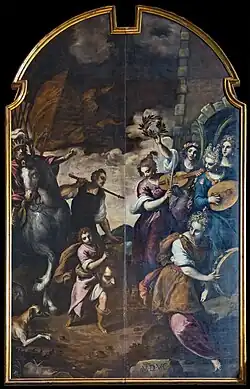 Давид, победитель Голиафа, приветствуется девами Иерусалима. Алтарь капеллы Сант-Атаназио церкви Сан-Заккариа