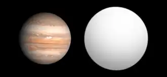 Сравнение размера WASP-6b с Юпитером.