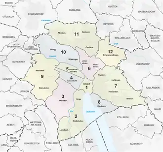 Схема районов и кварталов Цюриха