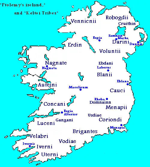 Кельтские племена на территории Ирландии по Клавдию Птолемею