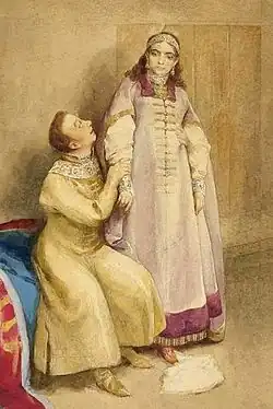 «Лжедмитрий I и царевна Ксения Годунова» (фрагмент) (Клавдий Лебедев, XIX век)