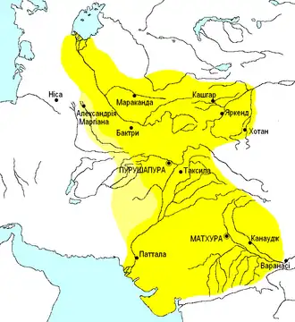Кушанское царство с зависимыми территориями в период правления Канишки