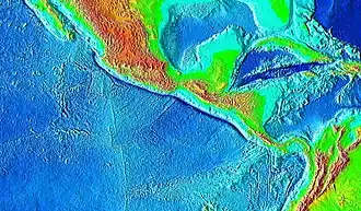 Центральноамериканский жёлоб (выделен тёмно-синим)