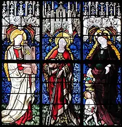 Святые Цецилия, Агата и Доротея. Вольная реставрация XIX века.  Церковь святых Петра и Павла, Оберне.