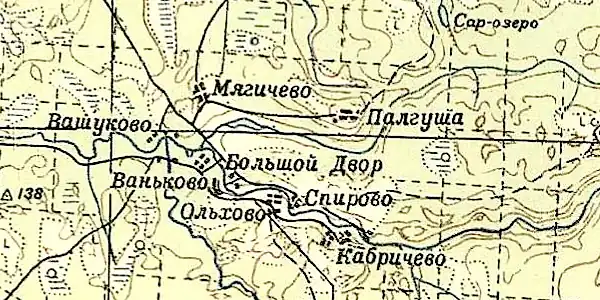 Деревня Спирово на карте РККА 1940 года