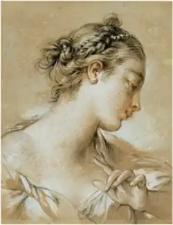 Этюд головы молодой девушки. Бумага, пастель, мел, сангина. Частное собрание