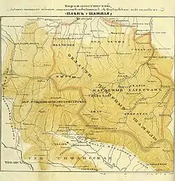 Области подвластные Шамилю. Карта Е.А. Вердеревского, 1856 год