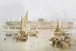 «Строительство парохода „Грейт Истерн“», (1857), бумага, акварель — Национальный морской музей, Гринвич, Лондон