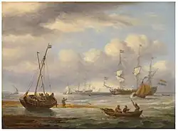 Рыбачьи шхуны в полосе прибоя.