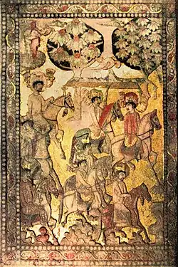 Одна из украшенных панелей гробницы Ань Бэя, на которой изображена процессия иностранцев-некитайцев во главе с Ань Бэем.