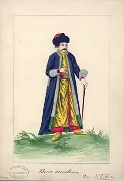 Боярин из Мунтении. Из альбома «Кабинет трансильванского костюма» (нем. Trachten-Kabinett von Siebenbürgen) 1729 год.