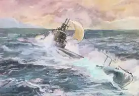 Щ-421 под парусом, картина П.П. Павлинова, 1945.