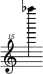 { \new Staff \with { \remove "Time_signature_engraver"} {\clef "treble^15" as''''''4}}