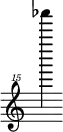 { \new Staff \with { \remove "Time_signature_engraver"} {\clef "treble^15" as'''''''4}}