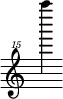 { \new Staff \with { \remove "Time_signature_engraver"} {\clef "treble^15" a''''''4}}